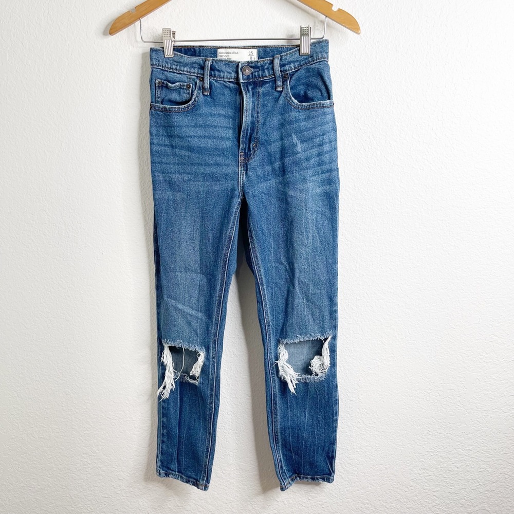 Abercrombie & Fitch High Rise Skinny‎ Distressed Jeans Medium Wash Blue 25